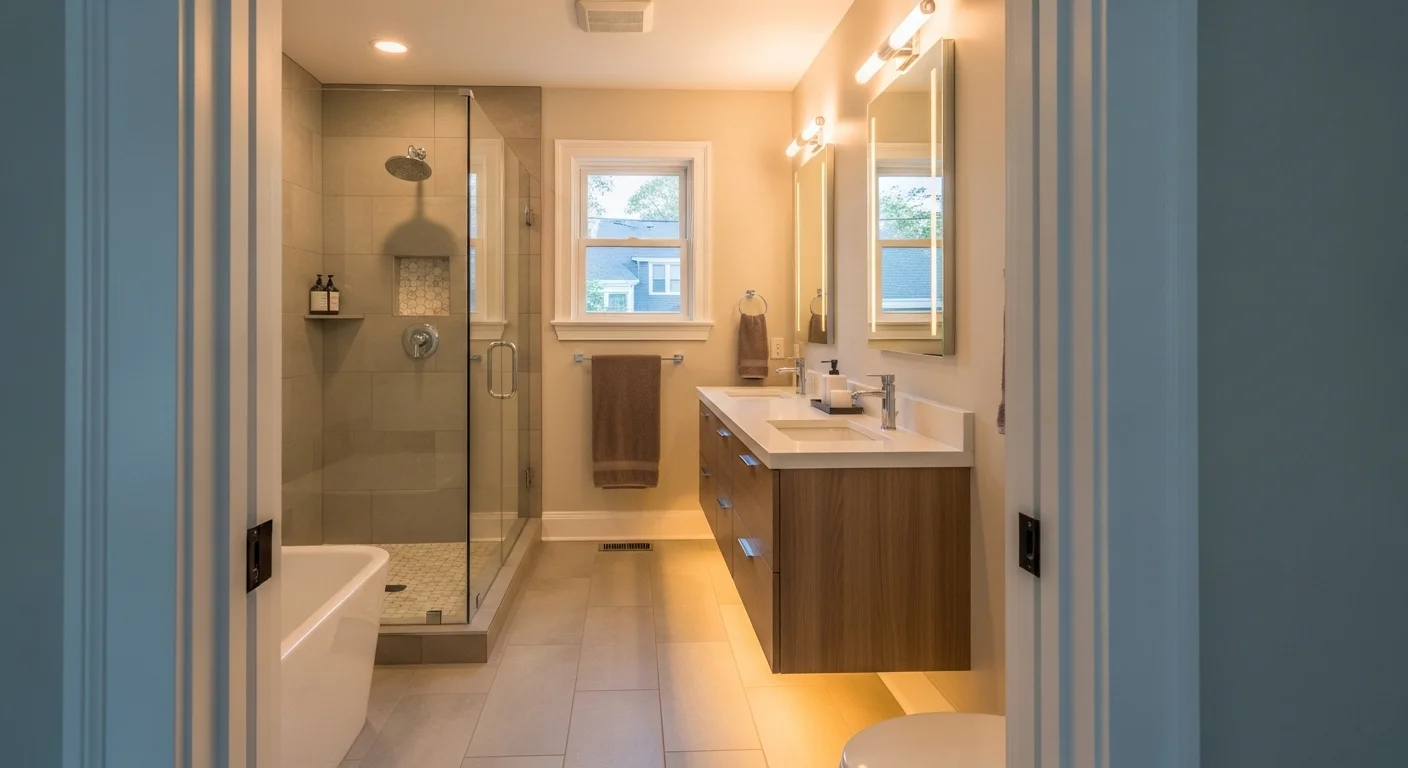 Spa-like master bathroom remodel in Bethesda MD — walk-in shower, elegant tile