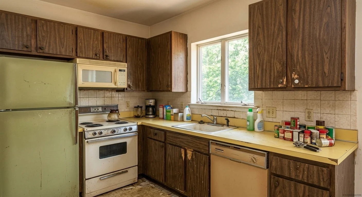 Small galley kitchen before remodel in Silver Spring MD — cramped layout, poor storage