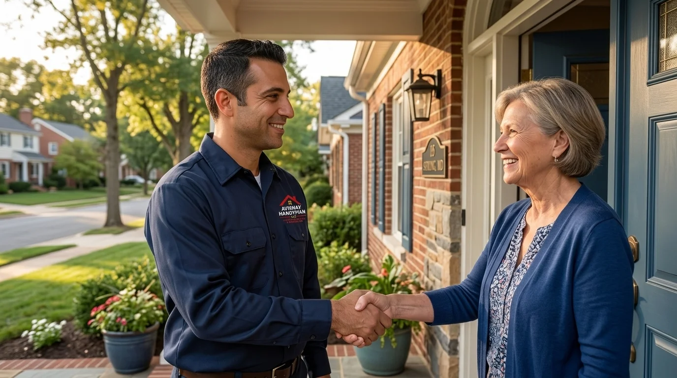 Avishay Handyman LLC contractor greeting homeowner at front door in Silver Spring MD