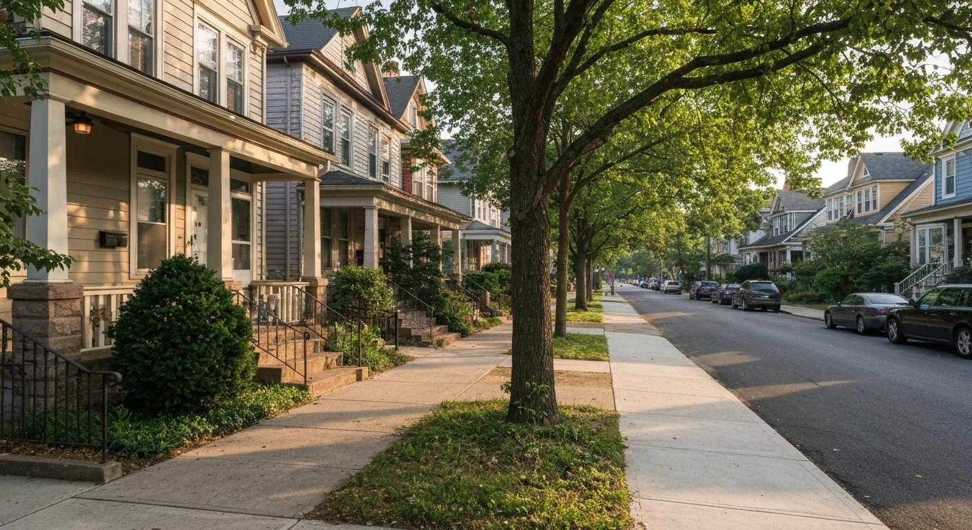 Charming residential street in Kensington MD — older homes, mature tree canopy