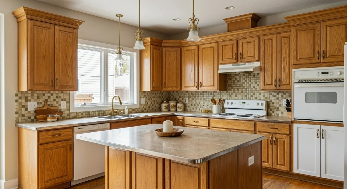 Kitchen before remodel in Silver Spring MD — outdated cabinets and layout